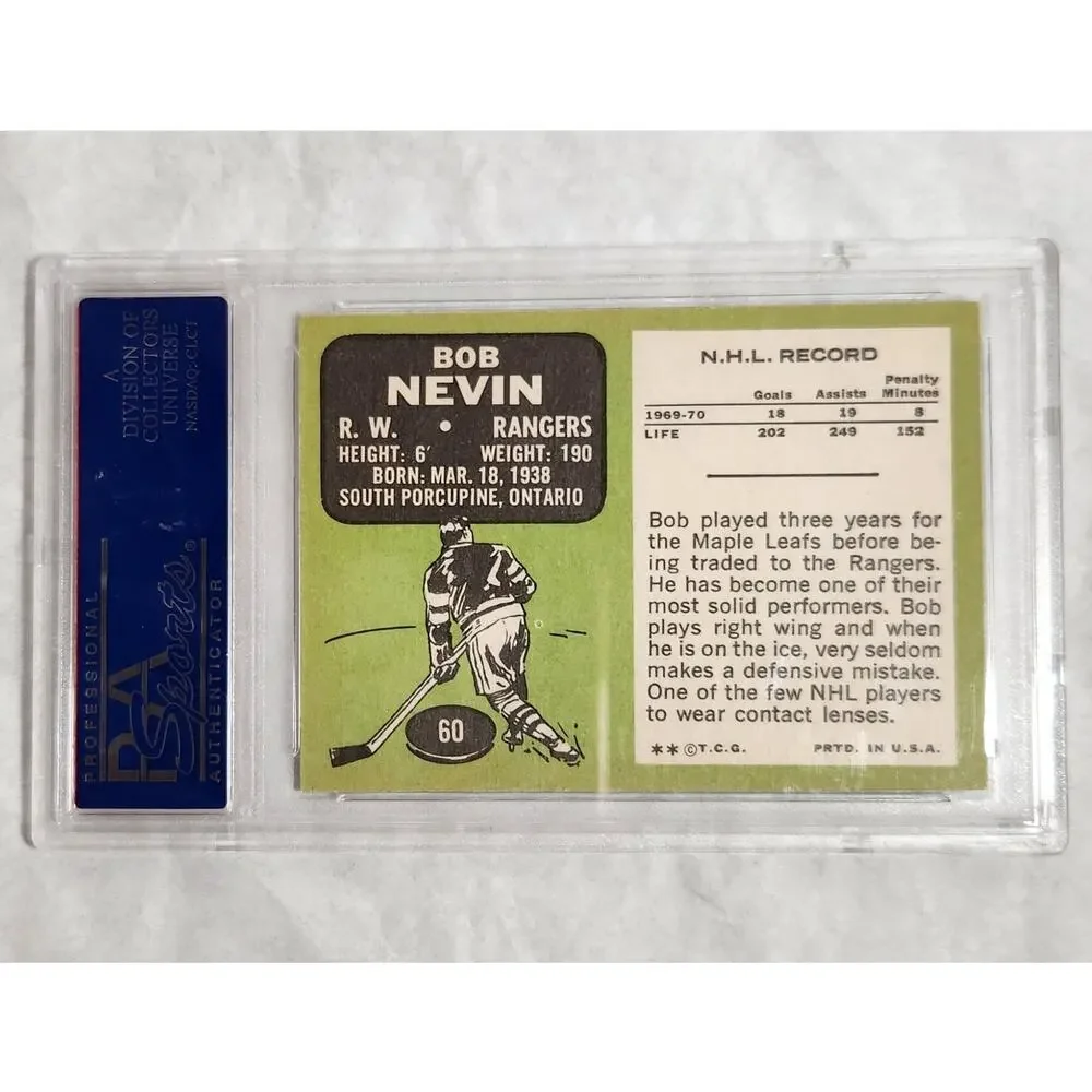 1970 Topps NHL Bob Nevin #60 N.Y. Rangers R, Wing PSA NM-MT 8